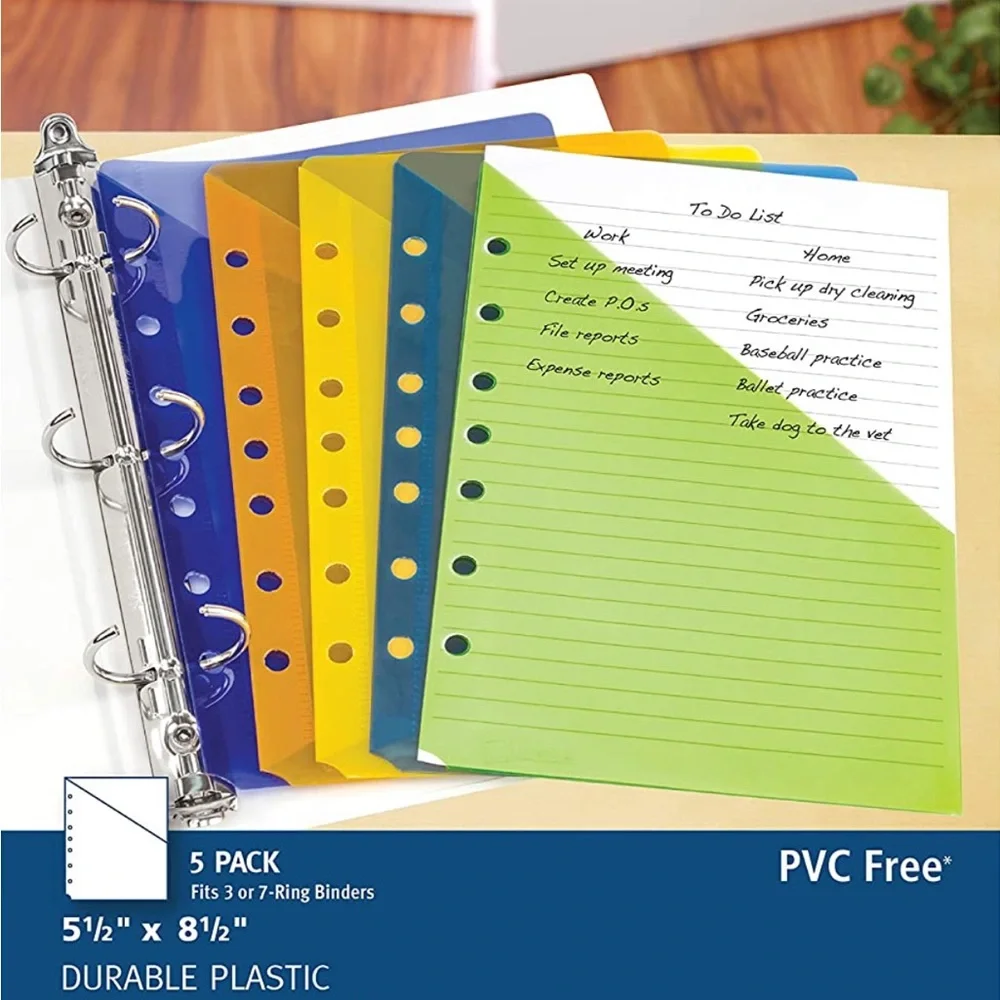 NWT Avery Mini Plastic Binder Pockets, Assorted Colors, 5 pack slash jackets